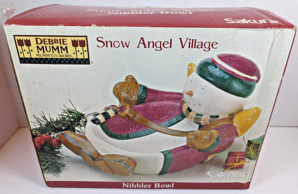 Sakura Debbie Mumm Snow Angel Village Snowman Nibbler Bowl MIB